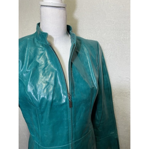 Pamela McCoy Vintage 80's Leather Jacket Turquoise Leather 80s Women's Size S - Picture 7 of 16